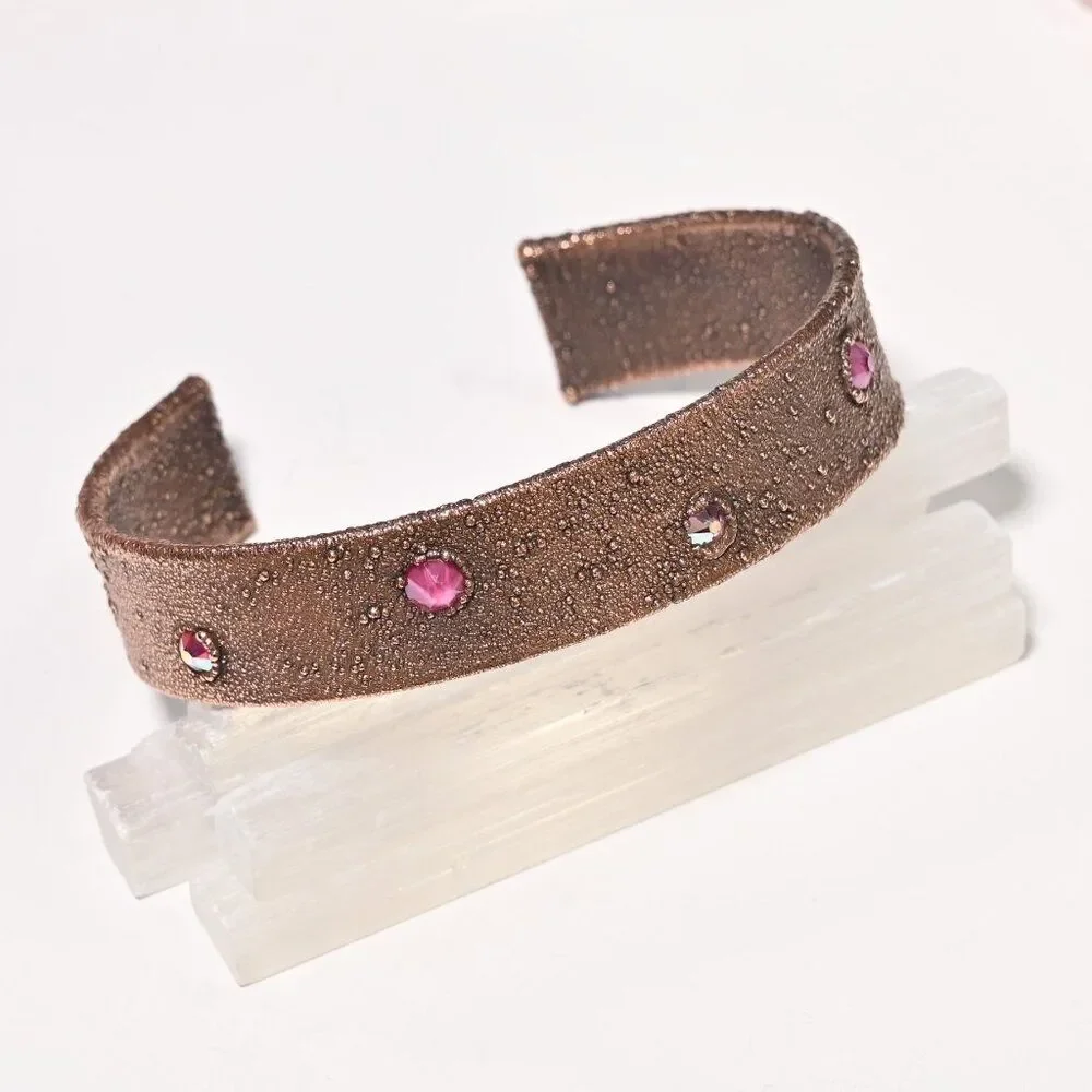 Pink Swarovski Crystal Copper Cuff Bracelet